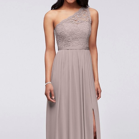 David’s Bridal, one-shoulder dress in Cameo - Picture 1 of 3